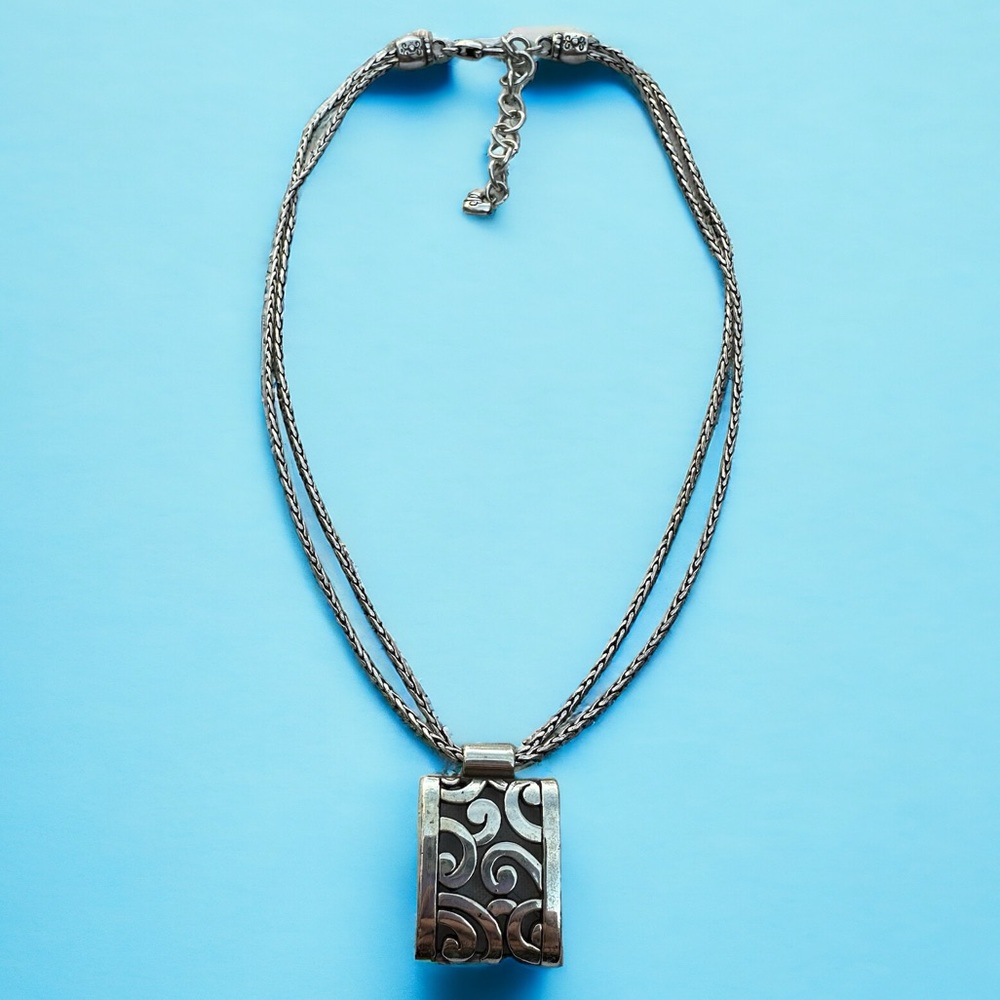 Brighton silver filagree square scroll deco lace necklace.